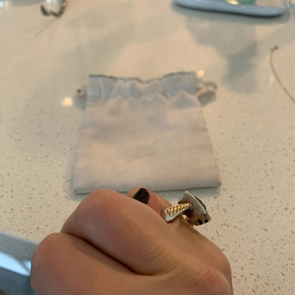 Green Amethyst Ring in silver and 18K yellow gold - Picture 3 of 5